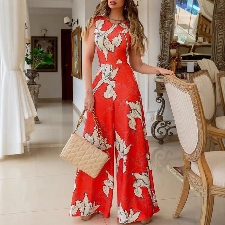 Damen Modischer Jumpsuit mit floralen Akzenten und weitem Bein Drune