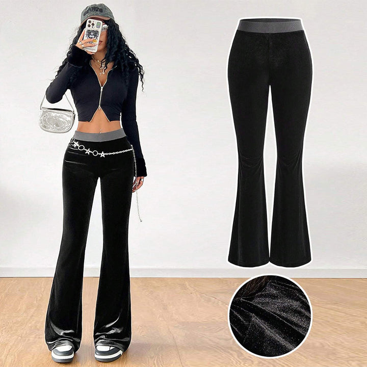 Damen flared Samt-Hose mit elastischem Bund und funkelndem Design Drune