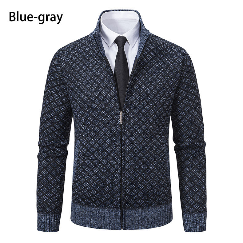 Herren nan gemusterte Strickjacke mit Stehkragen und durchgehendem Reißverschluss Drune