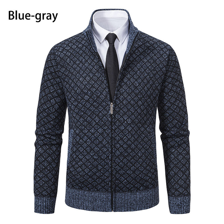Herren nan gemusterte Strickjacke mit Stehkragen und durchgehendem Reißverschluss Drune