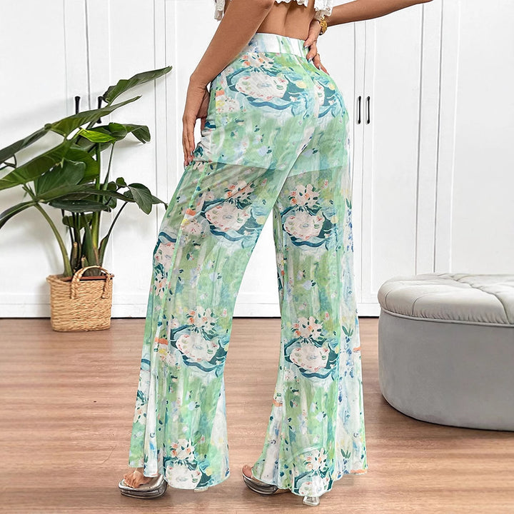 Damen weit geschnittene Transparente Blumenhose Drune