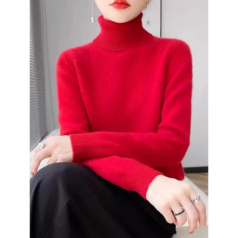Damen eleganter Strickpullover mit Stehkragen und feiner Rippstruktur Drune