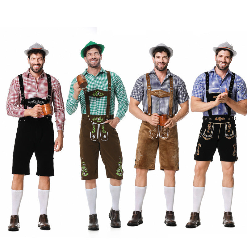Herren nan authentische Trachtenlederhose kurz mit verstellbaren Trägern und aufwendiger Stickerei Drune