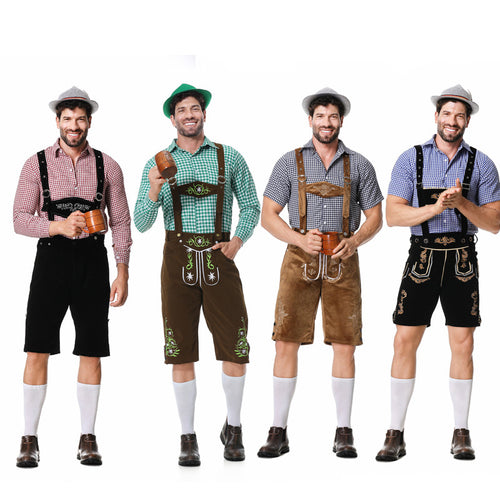 Herren nan authentische Trachtenlederhose kurz mit verstellbaren Trägern und aufwendiger Stickerei Drune