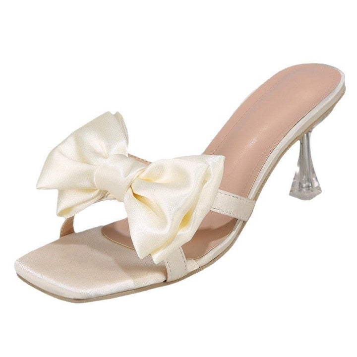 Damen elegante Sling-Sandalen mit glänzenden Schleifen und transparentem Absatz Drune