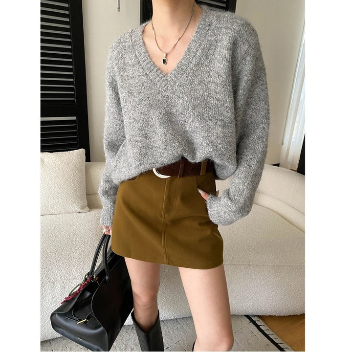 Damen kuscheliger V-Ausschnitt Pullover aus hochwertigem Material Drune