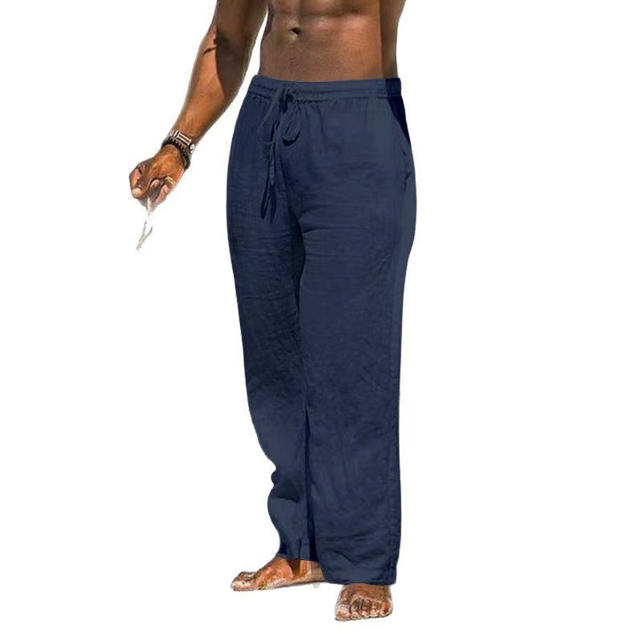 Herren nan entspannte Leinenhose mit elastischem Tunnelzug, geradem Bein und seitlichen Eingrifftaschen Drune