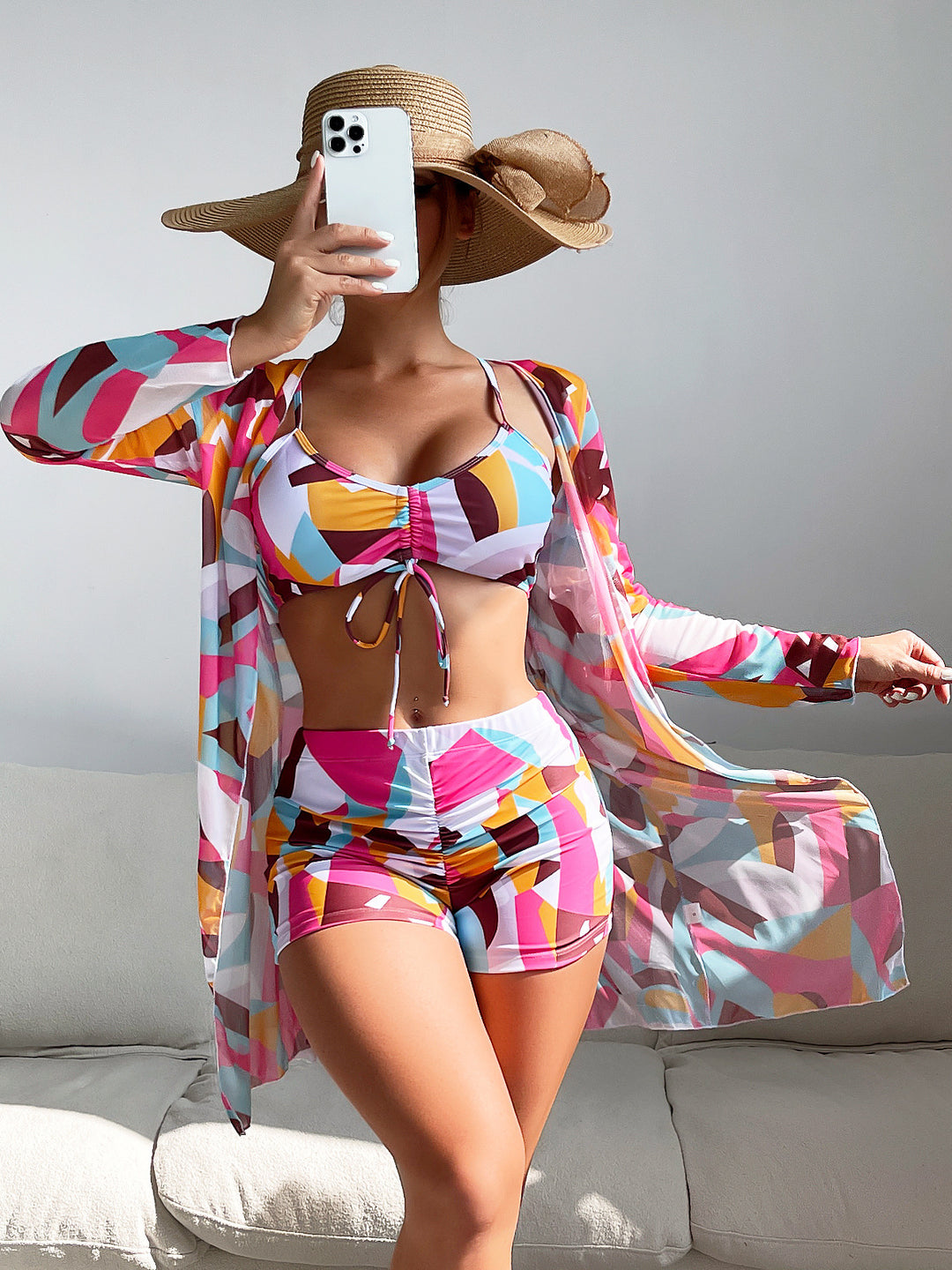 Drune | Dreiteilige Bluse mit hoher Taille und langen Ärmeln mit Kordelzug