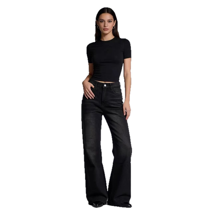Damen nan hochgeschnittene Stretch-Flared-Jeans mit ausgefranstem Saum und taillierendem Five‑Pocket-Schnitt Drune