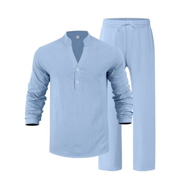 Herren komfortables Homewear-Set mit eleganter Knopfleiste und langen Hosen Drune
