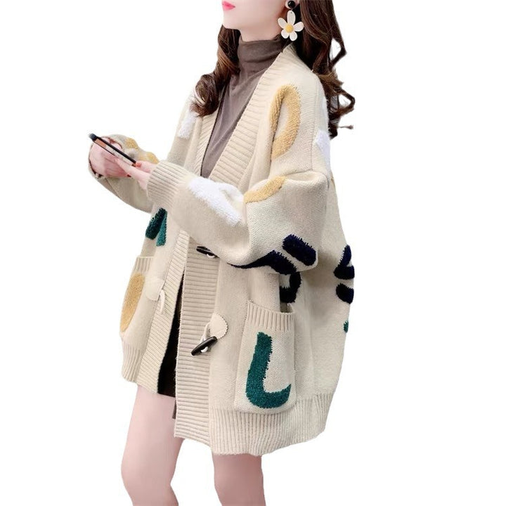 Damen Grobstrick-Cardigan mit kreativen Applikationen und großen Taschen Drune