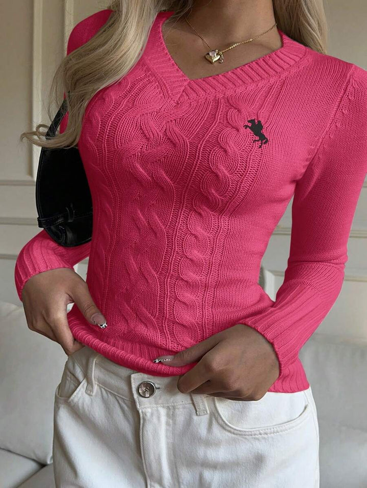 Damen Feinstrickpullover mit V-Ausschnitt und strukturiertem Zopfmuster Drune
