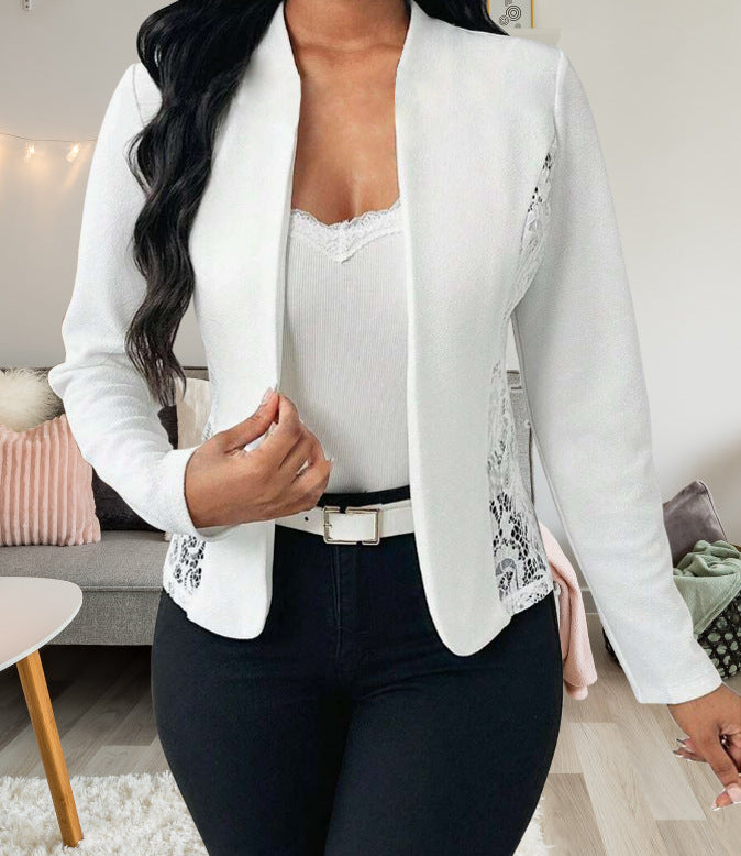 Damen elegante Blazerjacke mit Spitzenakzenten Drune