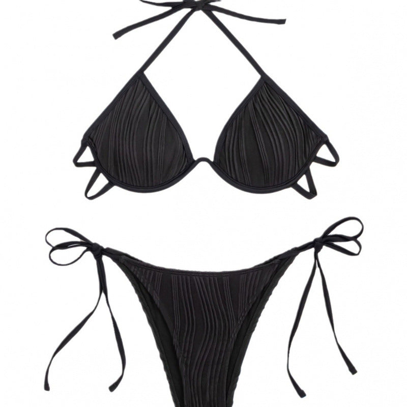 Damen Triangel-Bikini mit Rippstruktur und verstellbaren Bindebändern Drune