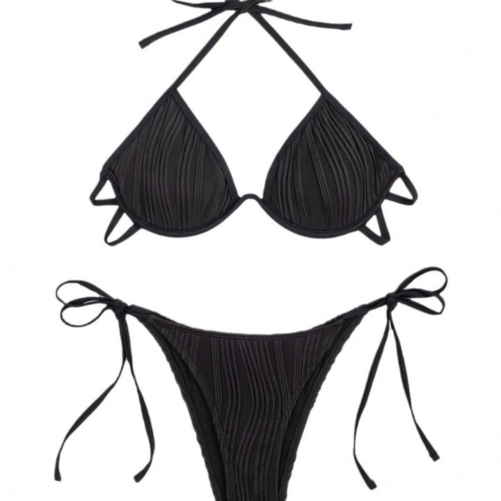 Damen Triangel-Bikini mit Rippstruktur und verstellbaren Bindebändern Drune