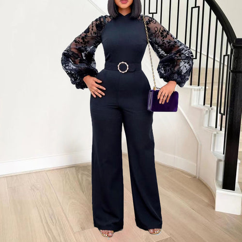 Damen Jumpsuit mit eleganten Puffärmeln und Taillengürtel Drune