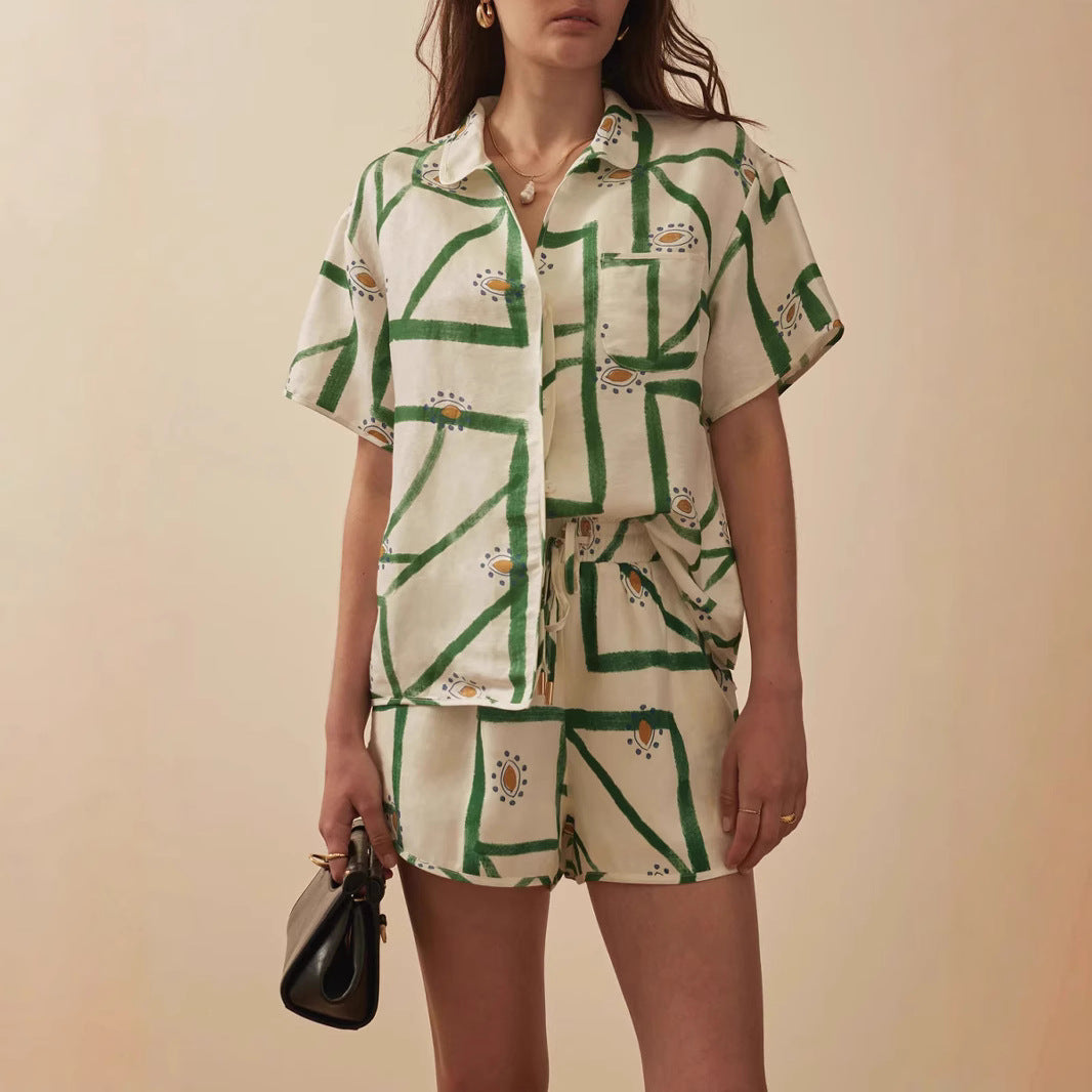Damen Kurzoverall mit elegantem floralem Muster und lockerem Schnitt Drune