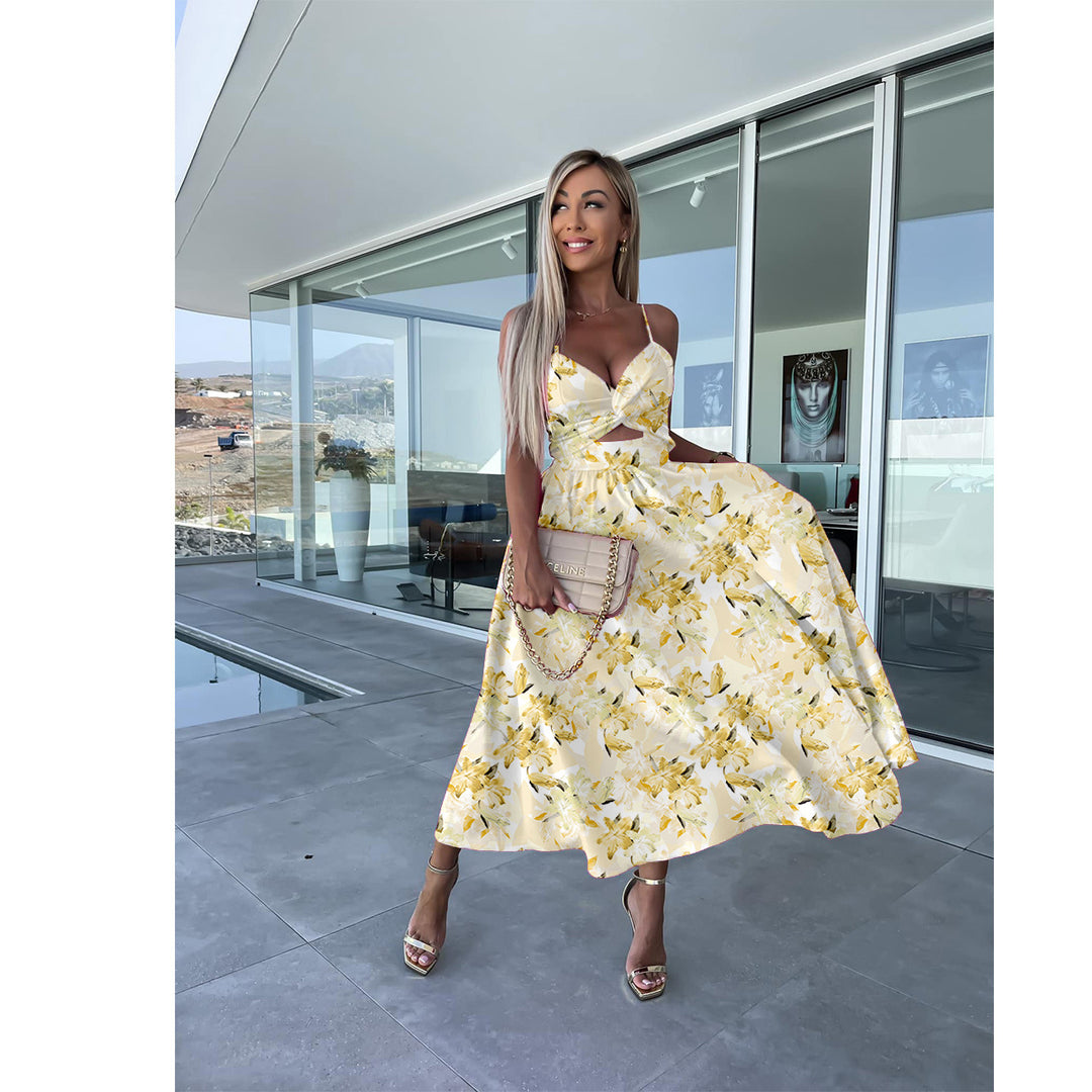 Damen Midikleid mit cut-out Design und fließendem Rock Drune