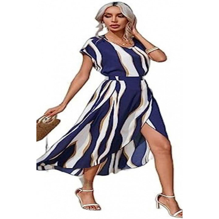 Damen Maxi-Kleid mit modernen Streifen und elegantem Schlitz Drune
