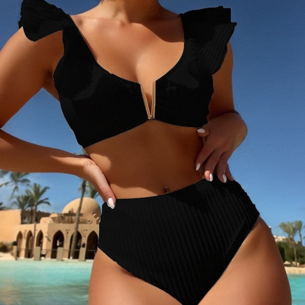 Damen Hoch taillierter Bikini mit verspielten Rüschendetails Drune