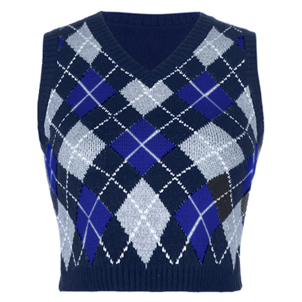 Damen ärmelloses Strickoberteil im modischen Argyle-Muster Drune