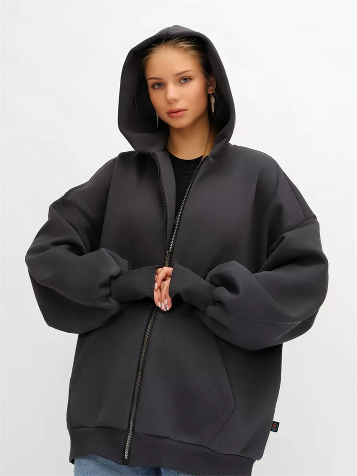 Damen Oversized Kapuzenjacke mit hohen Bündchen und praktischem Reißverschluss Drune