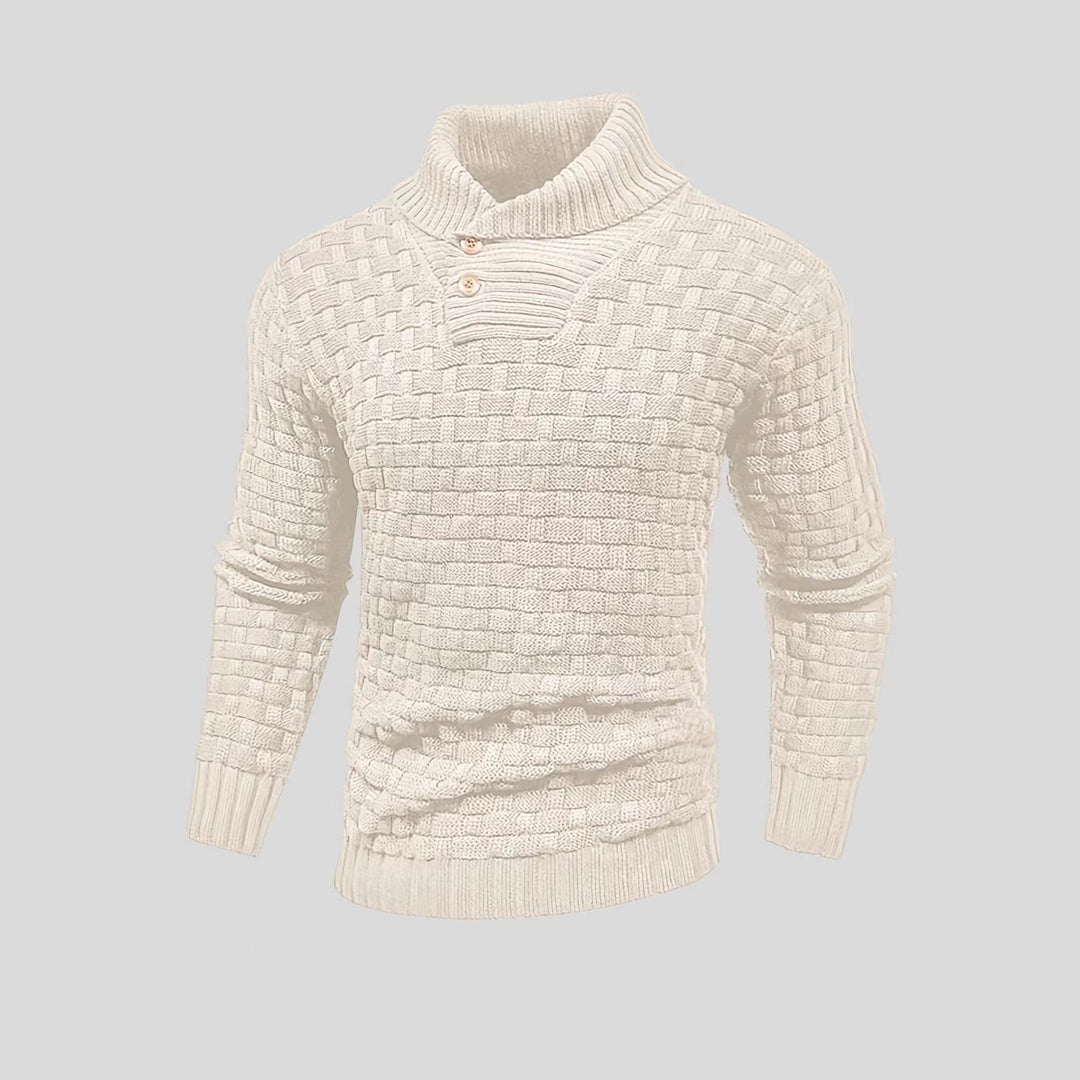 Herren nan strukturierter Strickpullover mit hochschließendem Stehkragen und Zierknopfleiste Drune