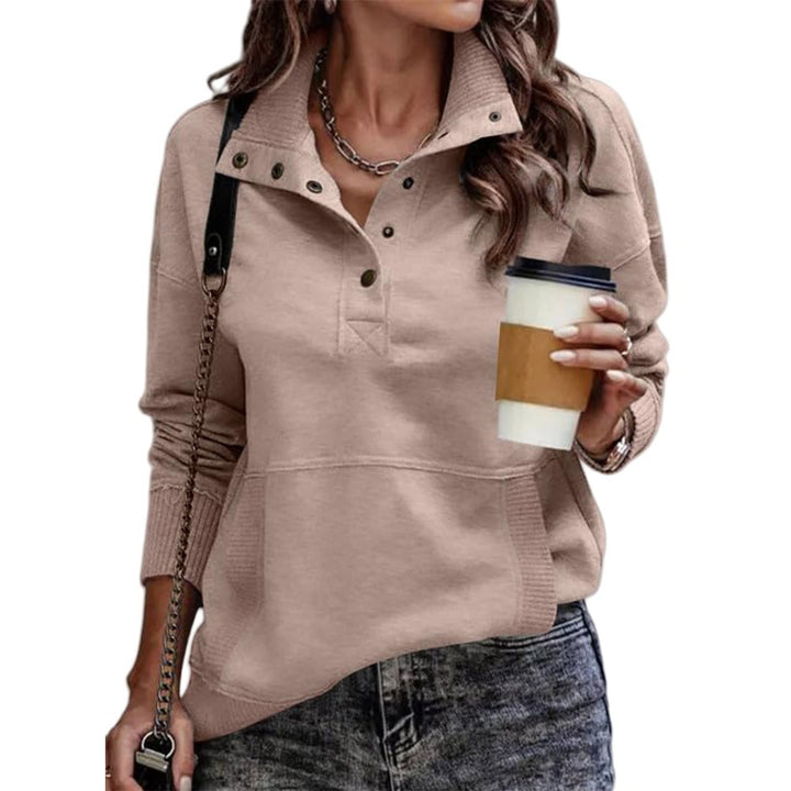Damen Pullover mit hohem Kragen und Knopfdetails Drune