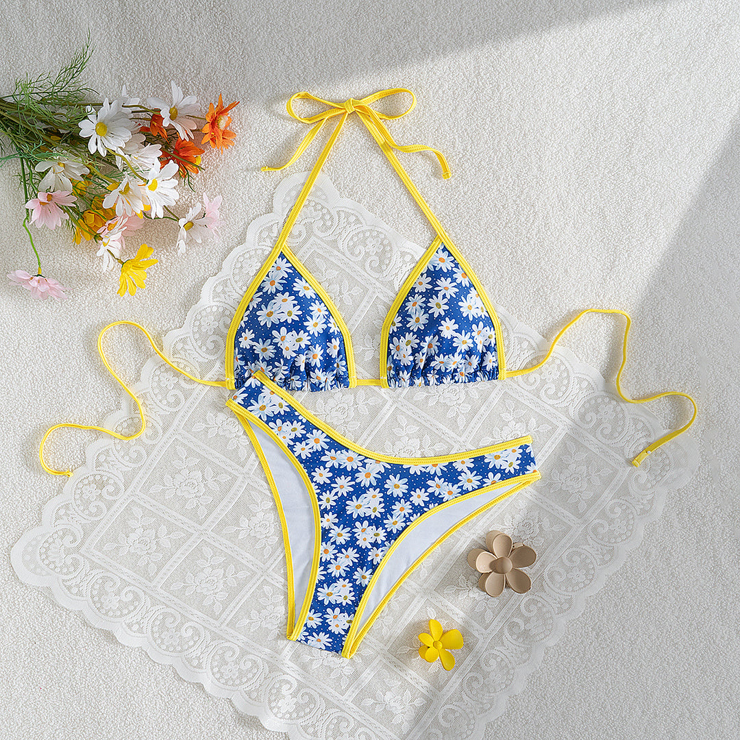 Damen Blumenmuster Bikini-Set mit verstellbaren Trägern und hohem Beinausschnitt Drune