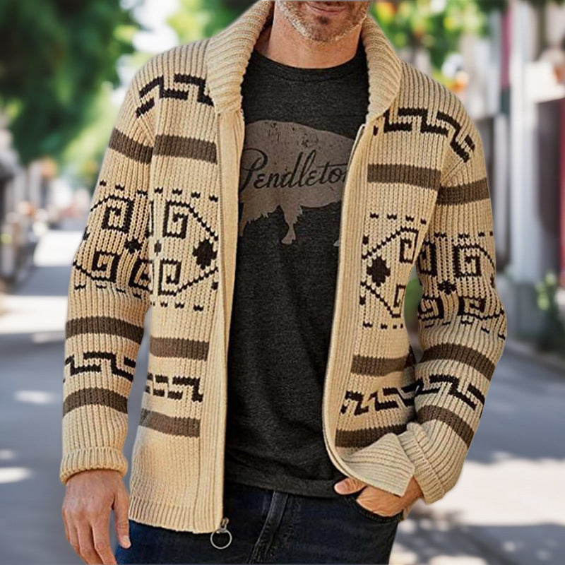 Herren Strickjacke mit kunstvollem Muster und hohem Kragen Drune