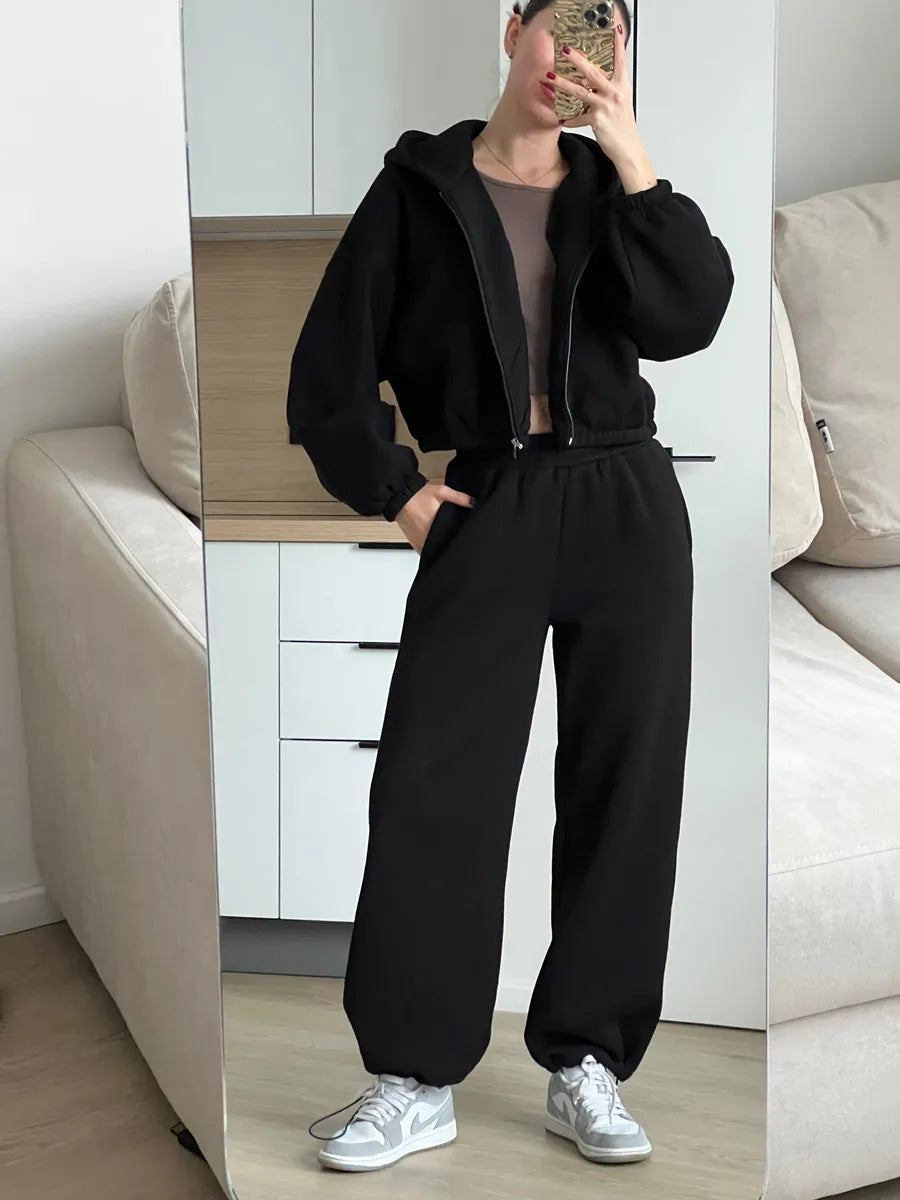 Damen lässiger Kapuzenpullover und weite Jogginghose Set Drune