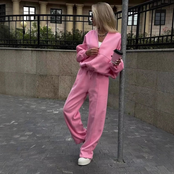 Damen nan cropped Hoodie mit halbem Reißverschluss und Highwaist Jogginghose Drune