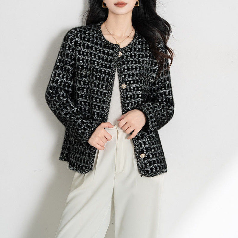 Damen elegante Strickjacke mit strukturiertem Muster und Knopfdetails Drune