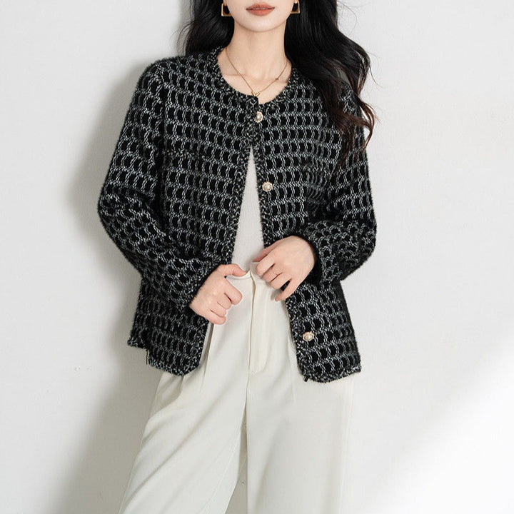 Damen elegante Strickjacke mit strukturiertem Muster und Knopfdetails Drune