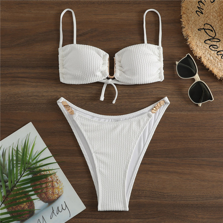 Damen Bikini-Set mit gerafftem Oberteil und hochtaillierten Höschen Drune