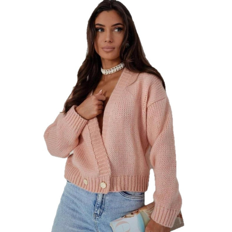Damen kuschelige Strickjacke mit lockerer Passform und tiefem V-Ausschnitt Drune