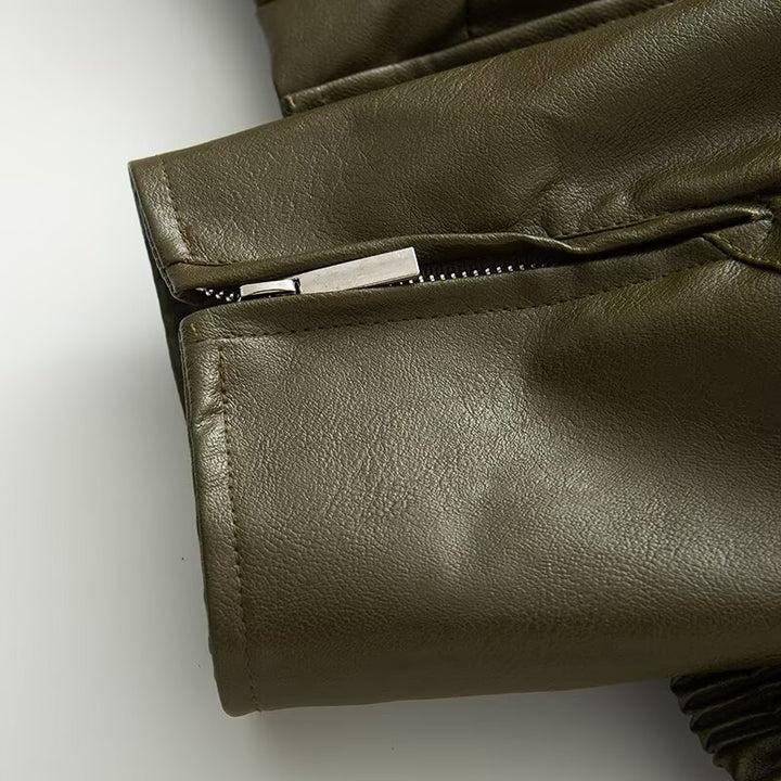 Damen Kunstlederjacke mit elastischem Bund und lässigem Schnitt Drune