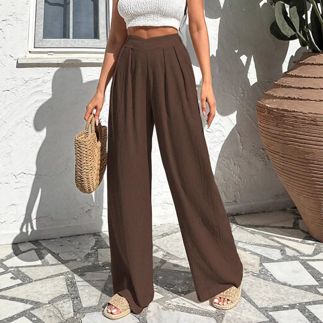 Damen weite Hochtaillenhose mit eleganten Falten Drune