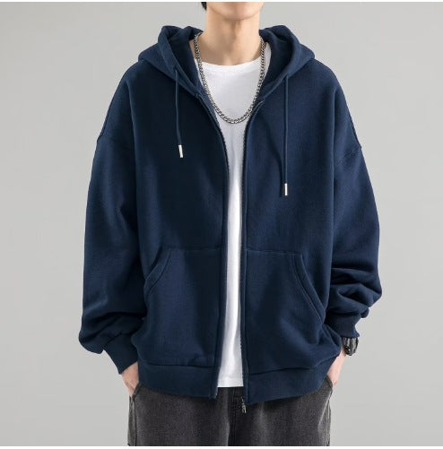 Herren nan Oversize-Kapuzenjacke mit durchgehendem Reißverschluss, doppellagiger Kapuze und Kängurutaschen Drune