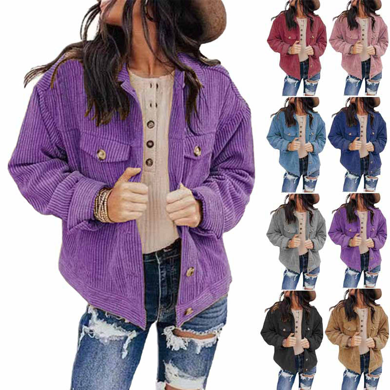 Damen lässige Kordjacke im Oversized-Schnitt mit Knopfdetails Drune