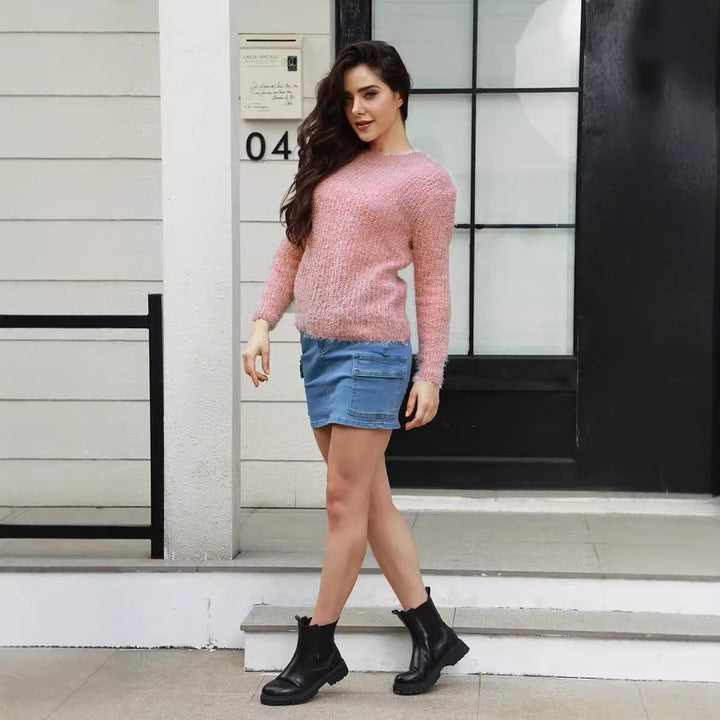 Damen kuscheliger Strickpullover mit hoher Elastizität und modernem Design Drune