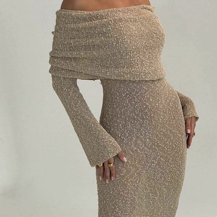Damen Off-Shoulder Strickkleid mit langen Ärmeln und eleganter Silhouette Drune