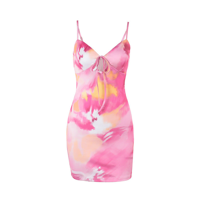 Damen figurbetontes Sommerkleid mit trägerlosem Design und verführerischem Krawattenverschluss Drune