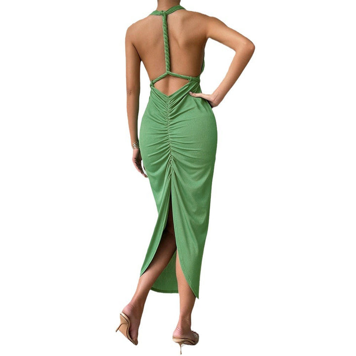 Damen Maxikleid mit tiefem V-Ausschnitt und elegantem Halterdesign Drune