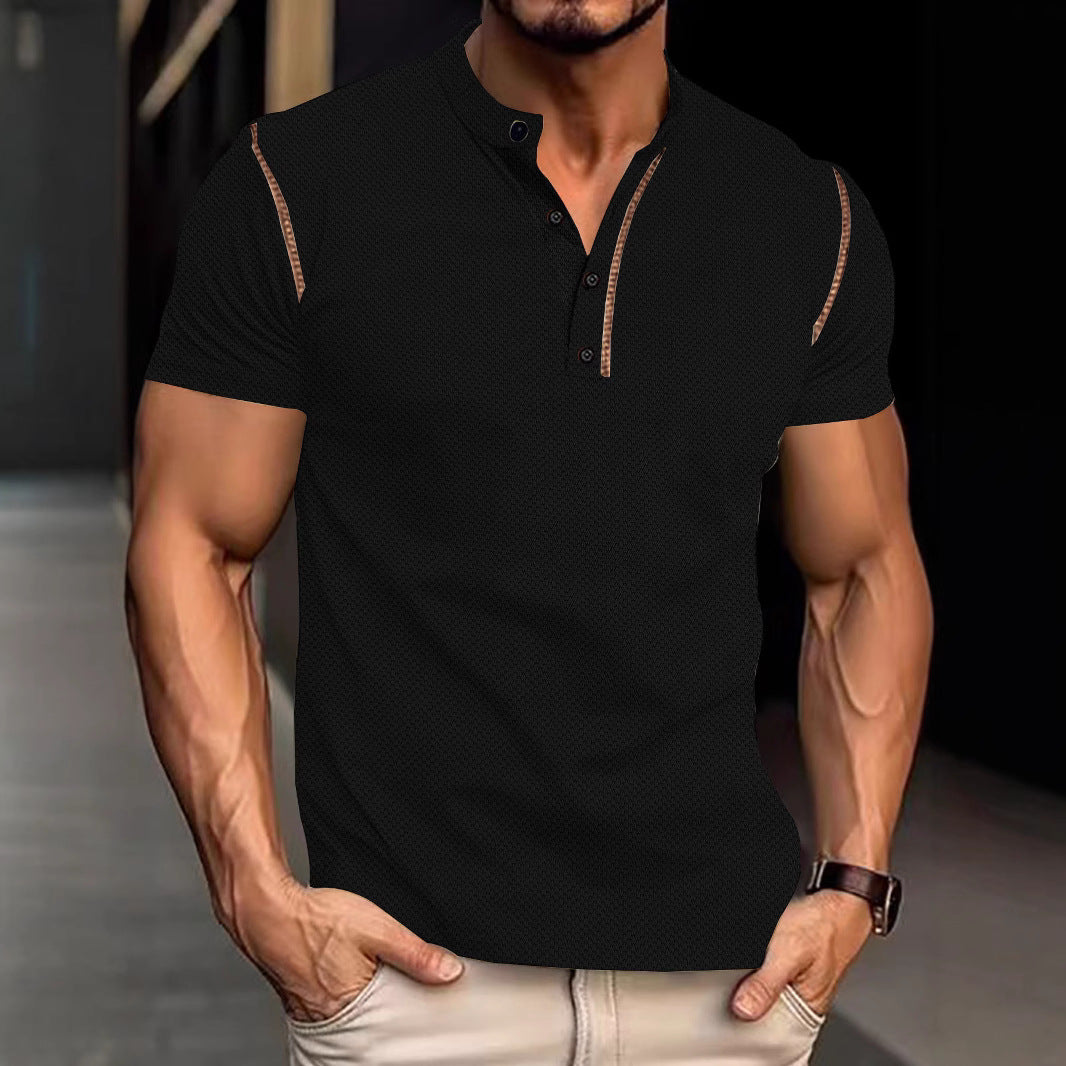 Herren nan tailliertes Struktur-Poloshirt mit Stehkragen und Zierpaspel Drune