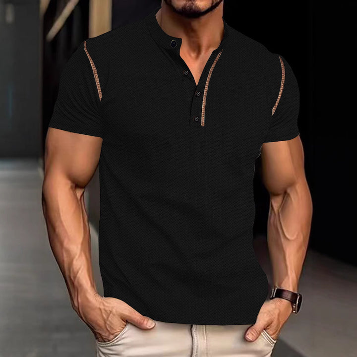 Herren nan tailliertes Struktur-Poloshirt mit Stehkragen und Zierpaspel Drune