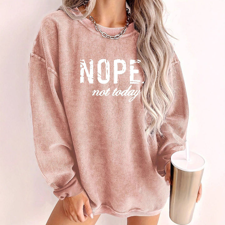 Damen lässiger Oversize Pullover mit Statement-Druck und Rippstruktur Drune