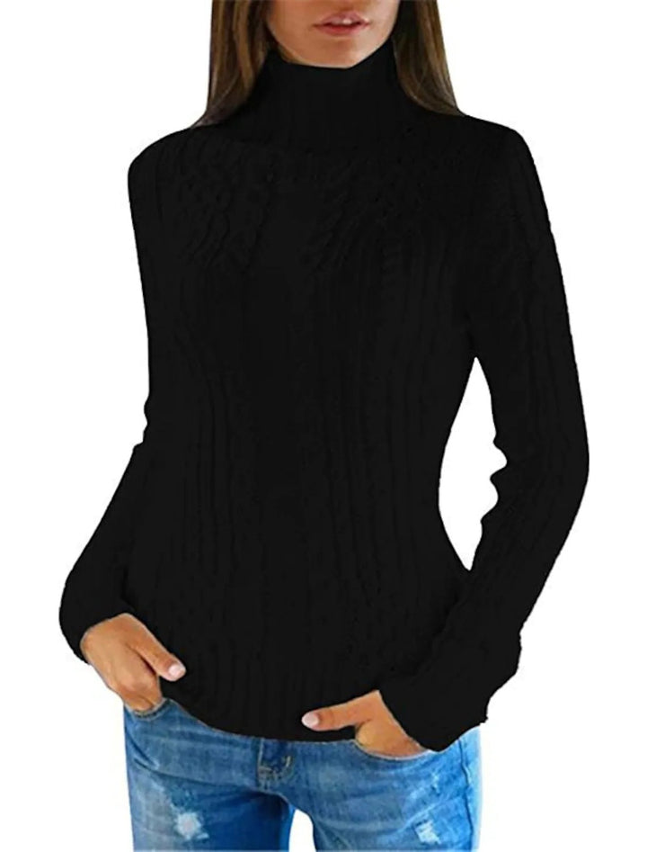 Damen Hochwertiger Strickpullover mit Stehkragen und Zopfmuster Drune