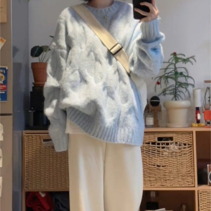 Damen Grobstrickpullover mit strukturiertem Zopfmuster und lässigem Schnitt Drune