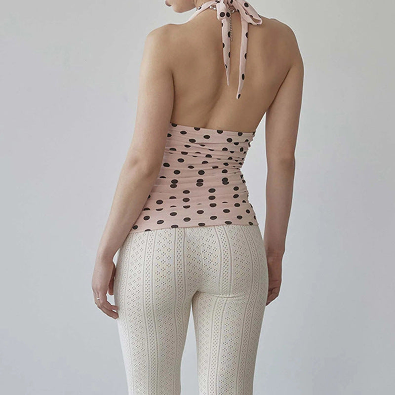 Damen Spaghetti-Trägertop mit Rüschen und verspieltem Punkte-Design Drune